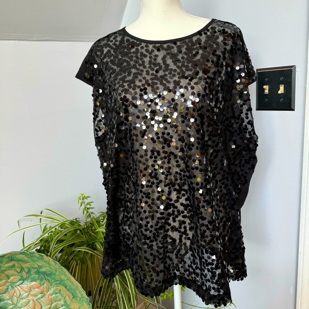 Lane Bryant‎ Sheer Sequined Drop Cap Sleeve Tank Top Party Going Out Shirt XXL